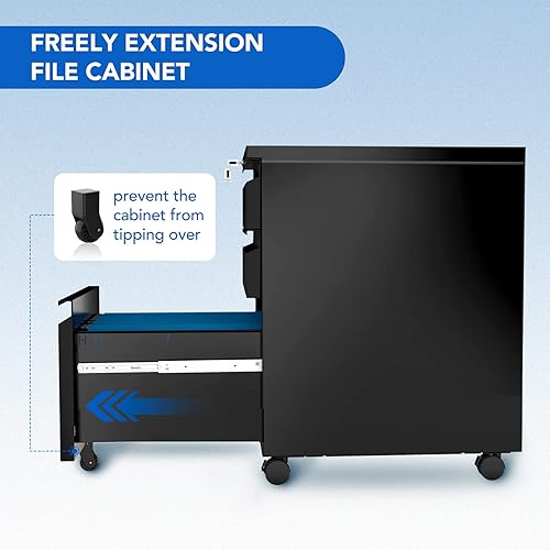 Miniatura 6 de FLEXISPOT Archivador móvil de metal de 3 cajones para oficina en casa, almacenamiento debajo del escritorio con llaves de bloqueo, organizador de