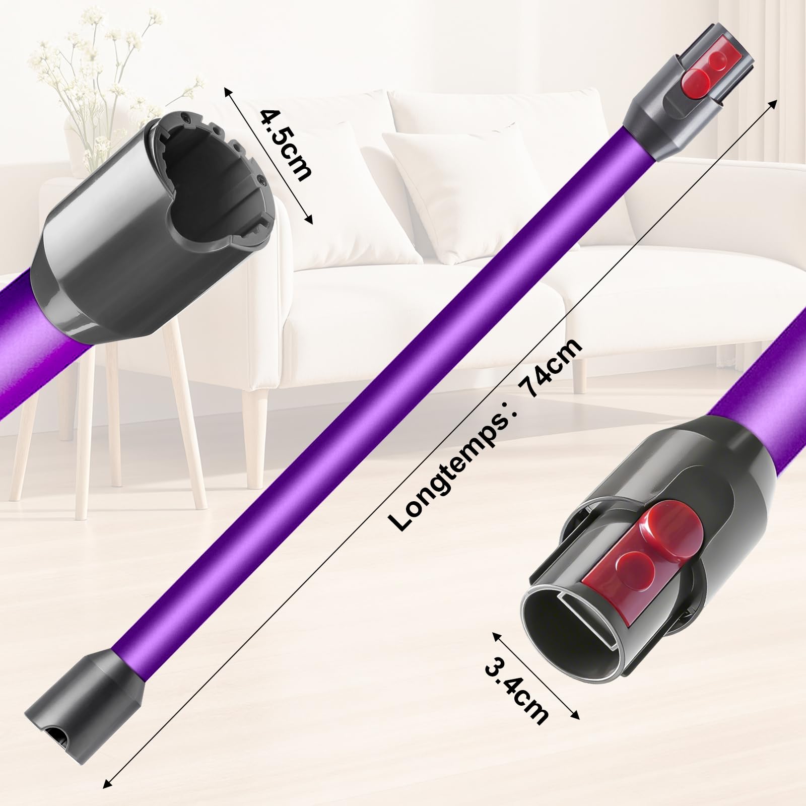 Tube Extension pour Dyson V12 Detect Slim / V10 Digital Slim Aspirateur，Accessoire de Tube Rallonge avec Dégagement Rapide 74cm，Rechange pour Tuyau D'aspiration (Violet）