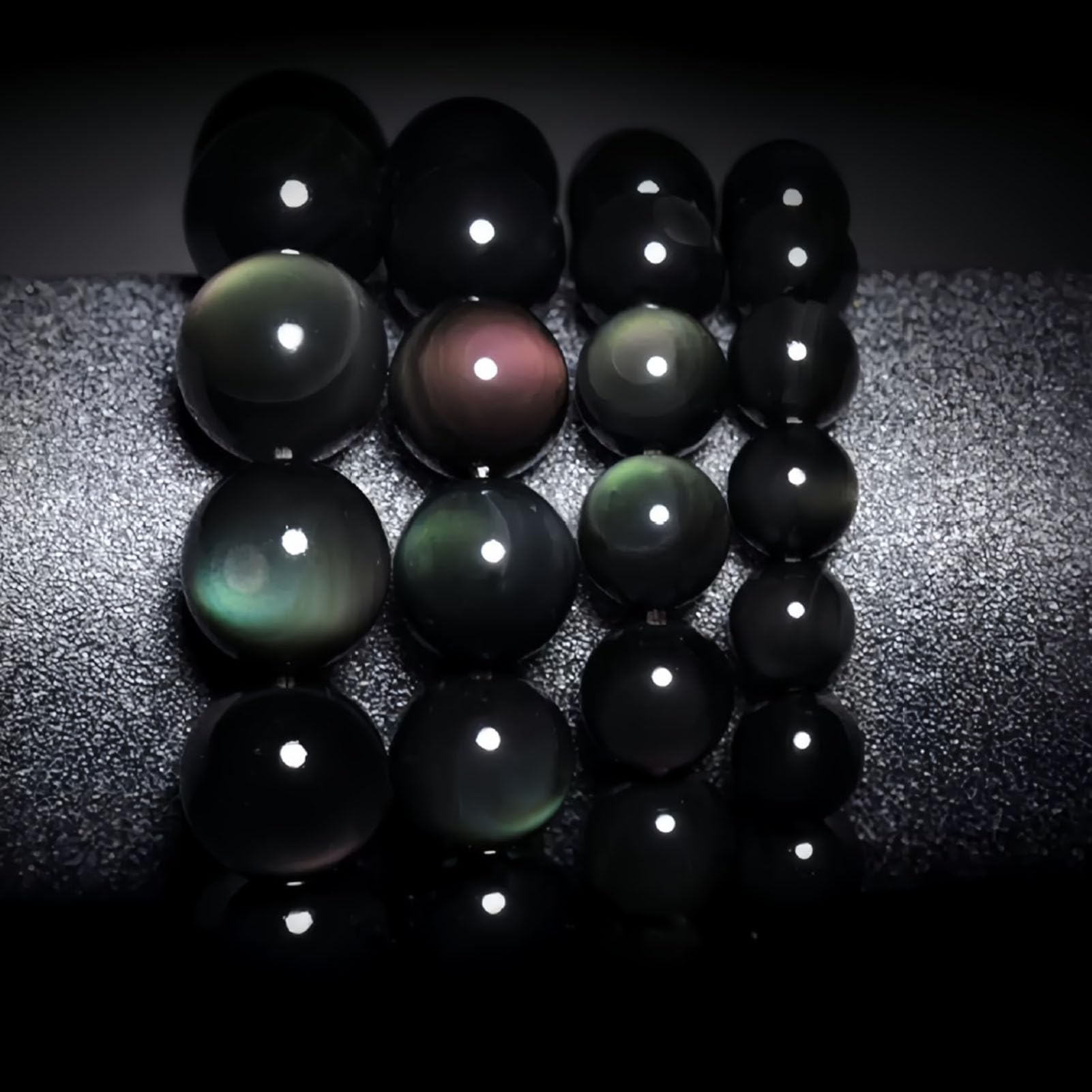 Pulsera elástica de obsidiana Colorida para Mujeres y Hombres, Cuentas de Cristal volcánico con Brillo de Plata y Oro arcoíris Natural, joyería de Piedra elástica Ajustable,6a,10MM