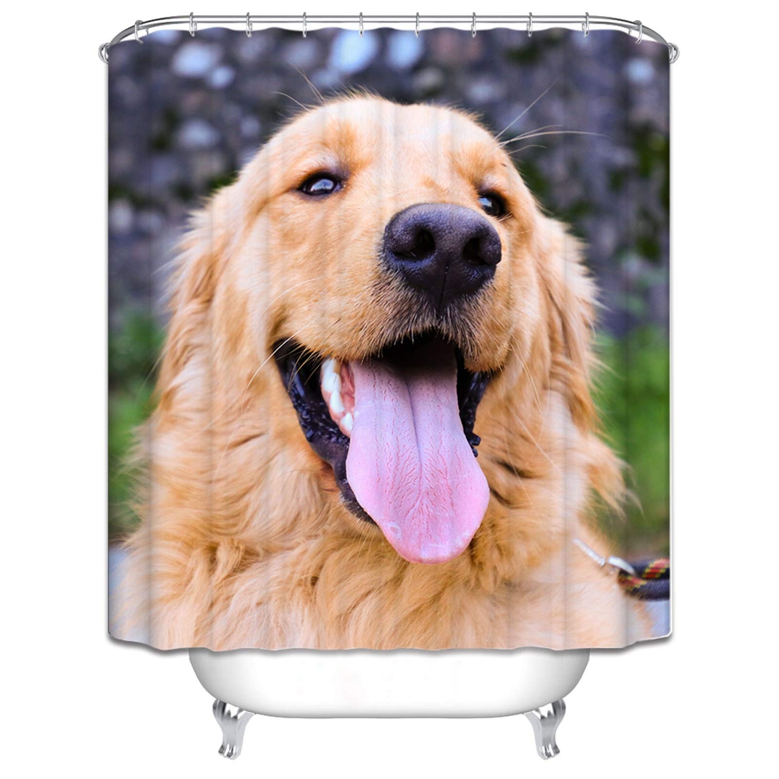 Rideau de douche en polyester chien 165x200 cm imperméable pour baignoire salle de bains marron
