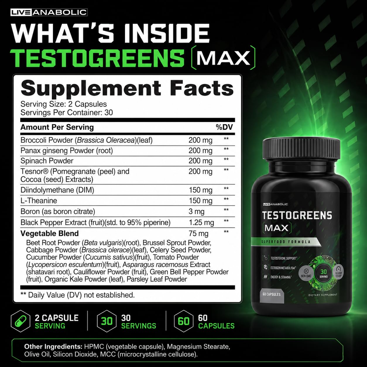 Live Anabolic TestoGreens Max Men's Greens Supplement, Hormone Support — Amazon image 6