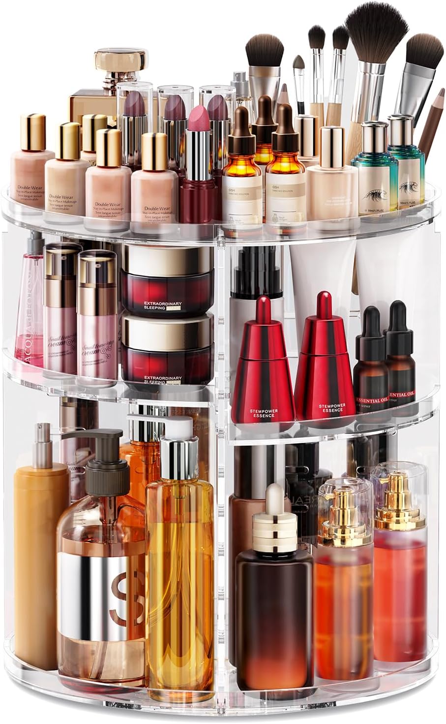 Auxmir Rotating Makeup Organiser, 9-Tier Adjustable Makeup Organiser with 360 Degree Rotation, Large Capacity Spinning Makeup Storage on Stand Revolving for Vanity Table, Bedroom, Bathroom