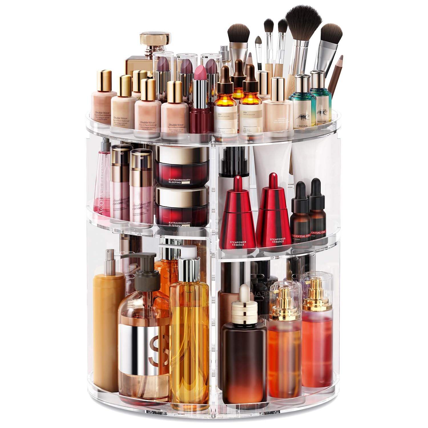 Auxmir 360° Rotating Makeup Organiser, 9-Tier Adjustable Storage, Clear