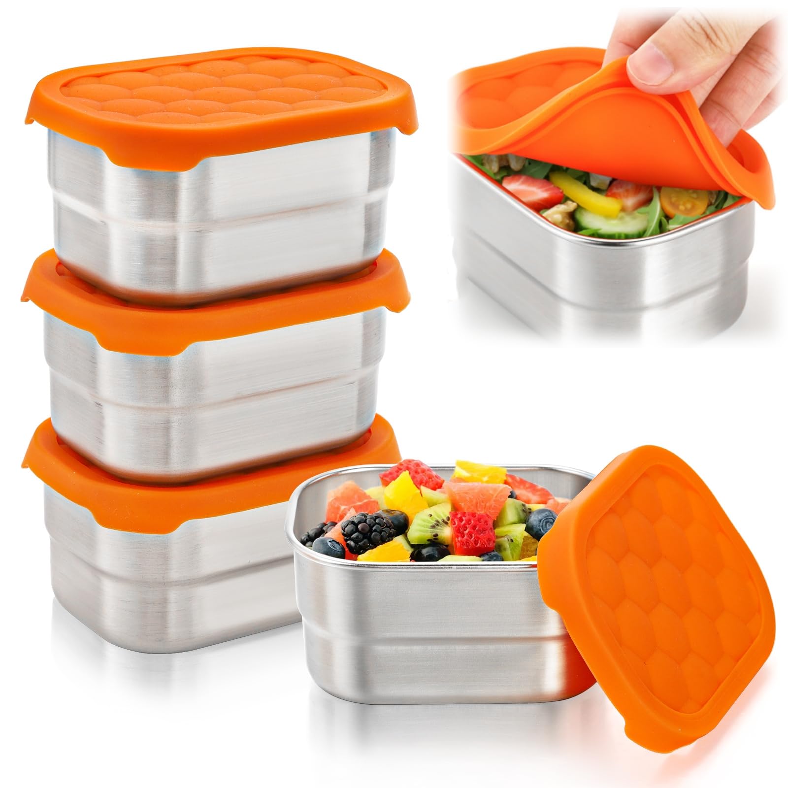 Photo 1 of Goaste 4 Pack Stainless Steel Containers, 8 OZ Small Snack Container with Silicon Lids, Sauce Dip Containers, Kids Lunch Box Food Container for School, Picnics, Camping Trips, Rectangle