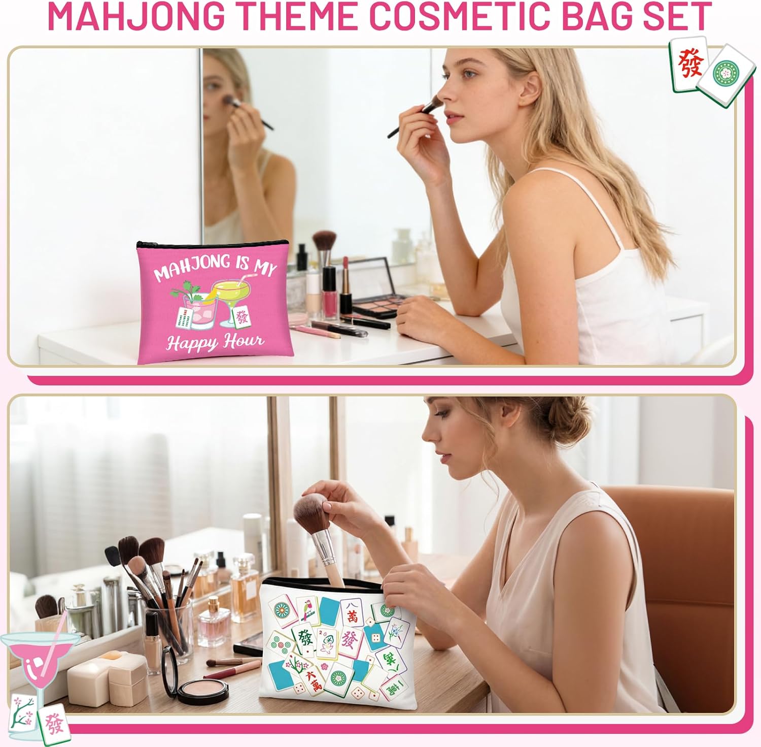 12 Pcs Mahjong Cosmetic Bag Set, Mahjong Zippered Makeup Pouches for Women, Mah Jong Accessories Gifts for Lover Players Friends Holiday Gift - Image 5