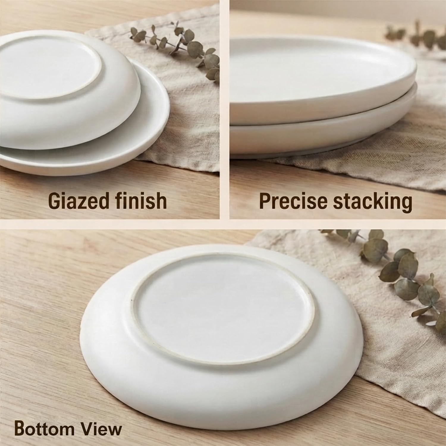 4 Pack Matte Ceramic Dessert Plates, 6 Inch White Appetizer Plates