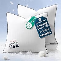 Phantoscope 18x18 Synthetic Down Pillow Inserts - Ultra Soft Down Alternative Square Throw Pillows, 100% Cotton Cover, Set of 2 White