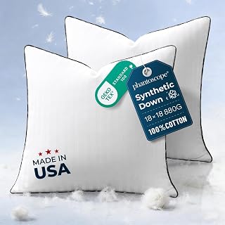 Phantoscope 18x18 Synthetic Down Pillow Inserts - Ultra Soft Down Alternative Square Throw Pillows, 100% Cotton Cover, Set of 2 White