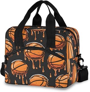 Basketball Pattern Lunch Box for Men Women Adults Insulated Lunch Bag Cooler Bag with Adjustable Shoulder Strap for Work Picnic Travel
