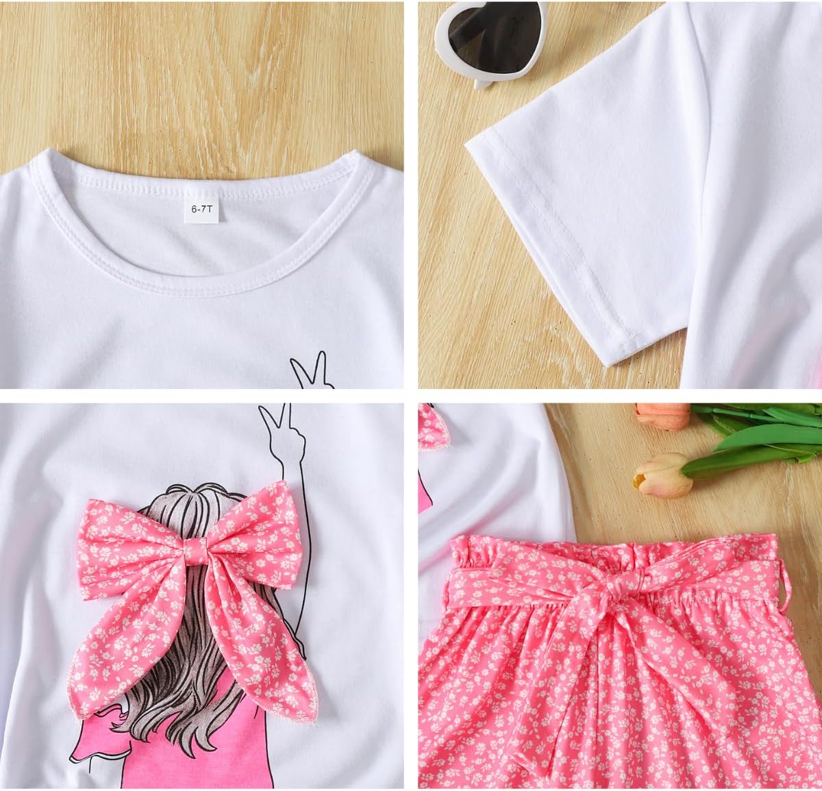 Size 7-14 Years Girl Summer Clothes 2 Piece Outfits Letter Print T-Shirt&Top Shorts Tracksuit Sets
