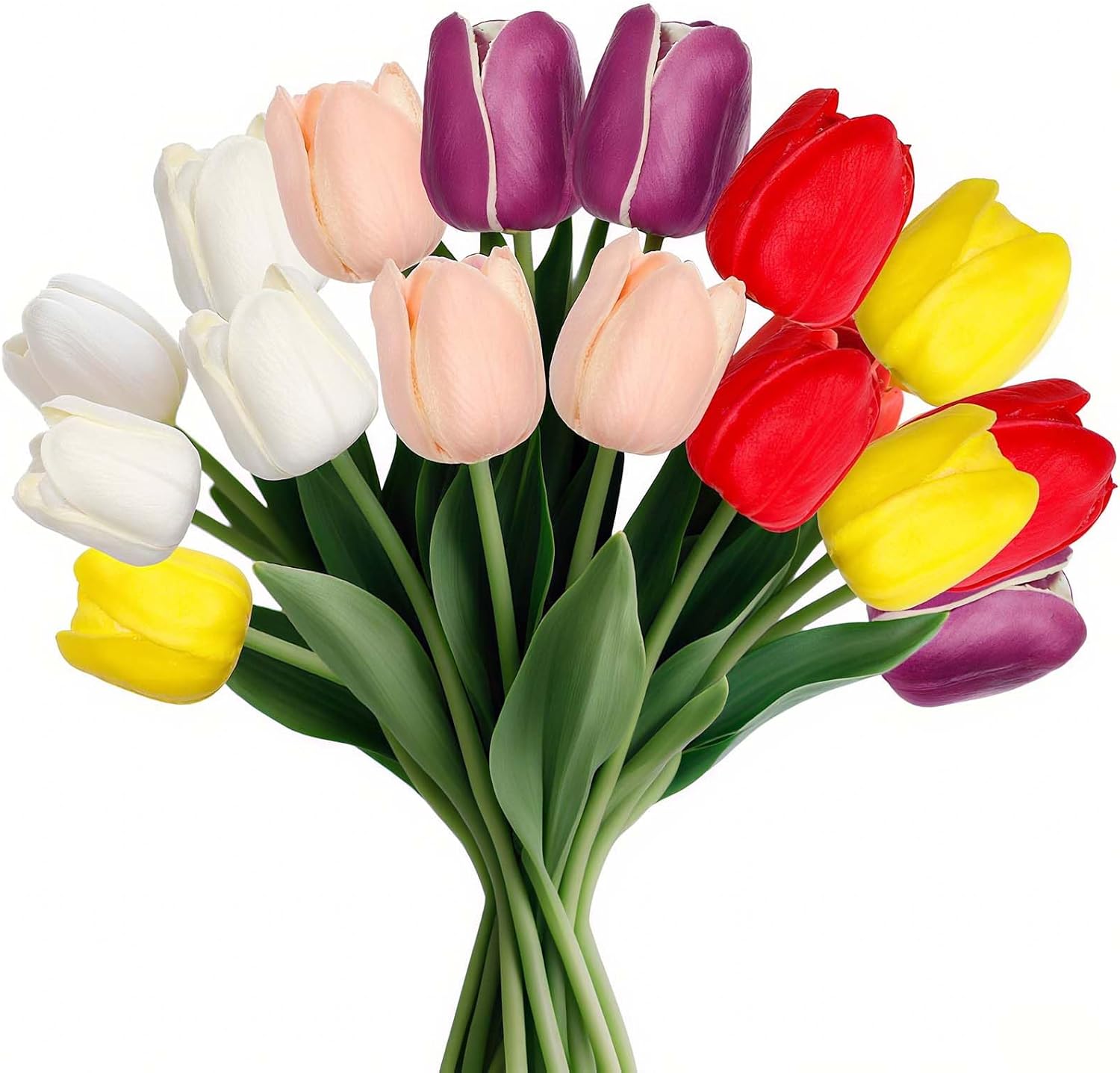 16 Pcs Fake Tulips Artificial Flowers, 13" Real Touch PU Faux Tulips Bouquet for Wedding Spring Easter Mother's Day Home Kitchen Table Decor (Mixed Colors)
