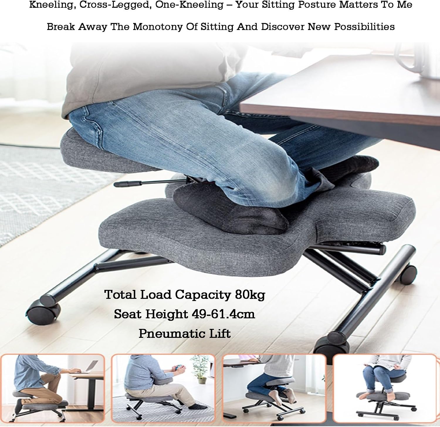 Kneeling Chair,Kneeling Desk Chair,Ergonomic Posture Chair with Brake Wheel,Gas Rod Lift 49-61cm for Study Work from Home