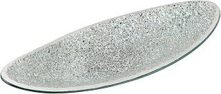MDLUU Glass Mosaic Silver Boat Shaped Decorative Tray - Shimmering Centerpiece for Candles, Orbs, Potpourri on Coffee Tables