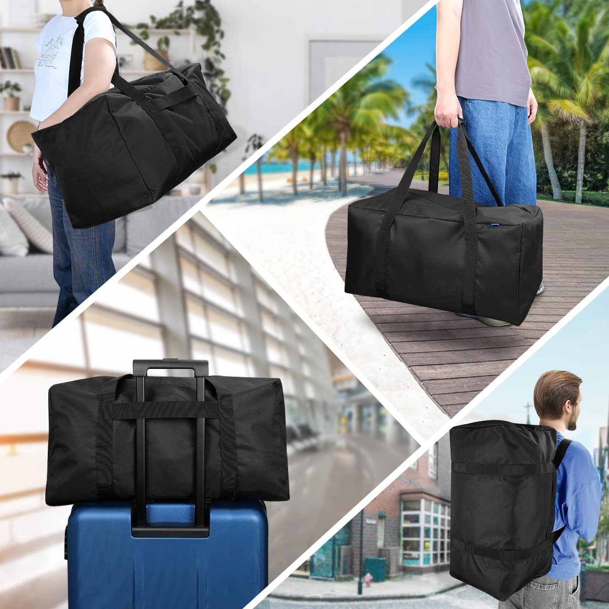 INFANZIA Sac de sport, sac de voyage extra large avec fermeture éclair améliorée, Noir Lot de 2, 2 PACK×53L, Petit sac de voyage