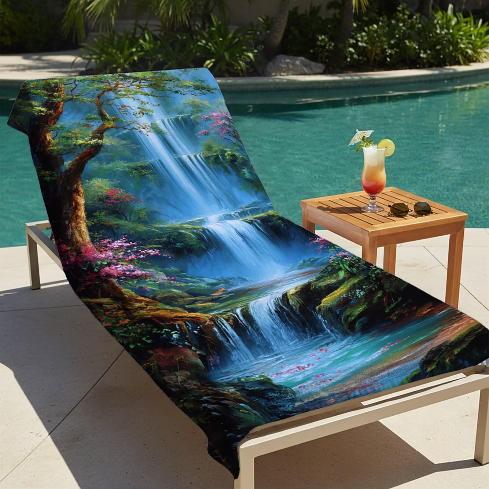 Toalla Playa Cascada, Toalla Playa Grande 220x100 cm Suave Cómodo y Absorbente para Vacaciones Imprescindibles para Viajar, Toallas Gimnasio para Yoga Gym Spa Sauna Baños Regalo Mujere áRbol LSTJ-2693