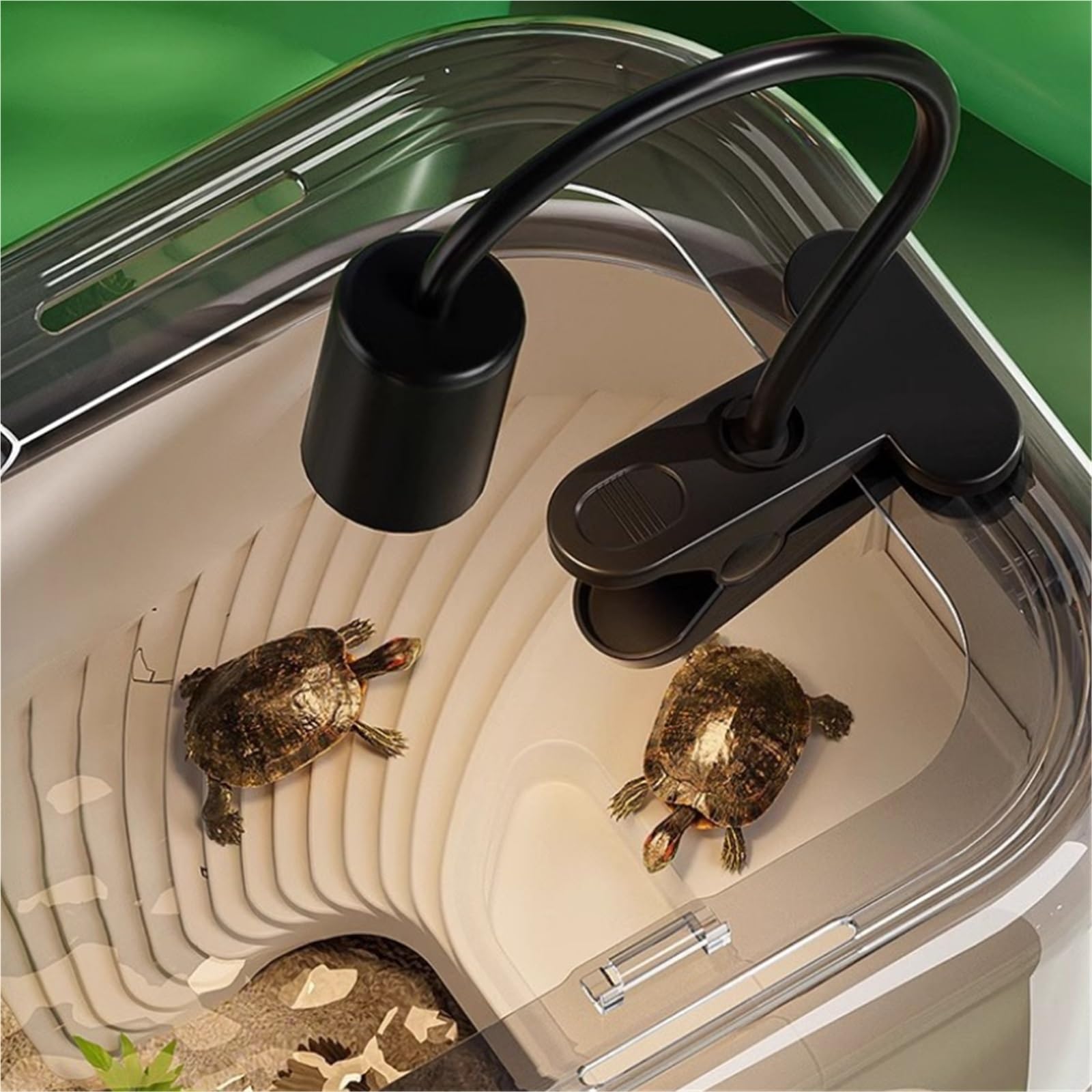 Hábitat del terrario Sun Terrace Turtle Villa Caja de alimentación Hábitat Perfecto for Sus Mascotas acuáticas Terrario del Acuario(Grey)