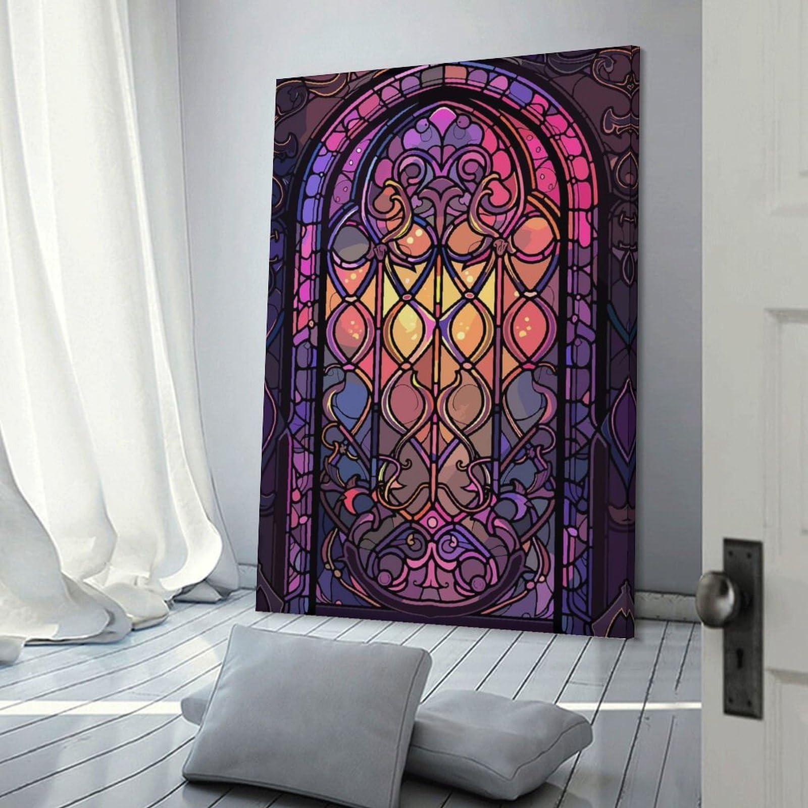 Junmoney Home Decor Wall Art Gothic Stained Glass Window, 24x36inch(60x90cm), for Workspace Walls, Study Corners Or Bedrooms, A Smart Decor Choice for Study Walls