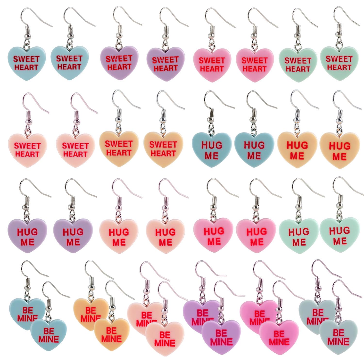 BiokiaValentine Earrings For Women Cute Heart Earrings Dangling Valentine Day Earrings Holiday Candy Heart Charms Earrings Valentine Day Gifts 18 Pairs