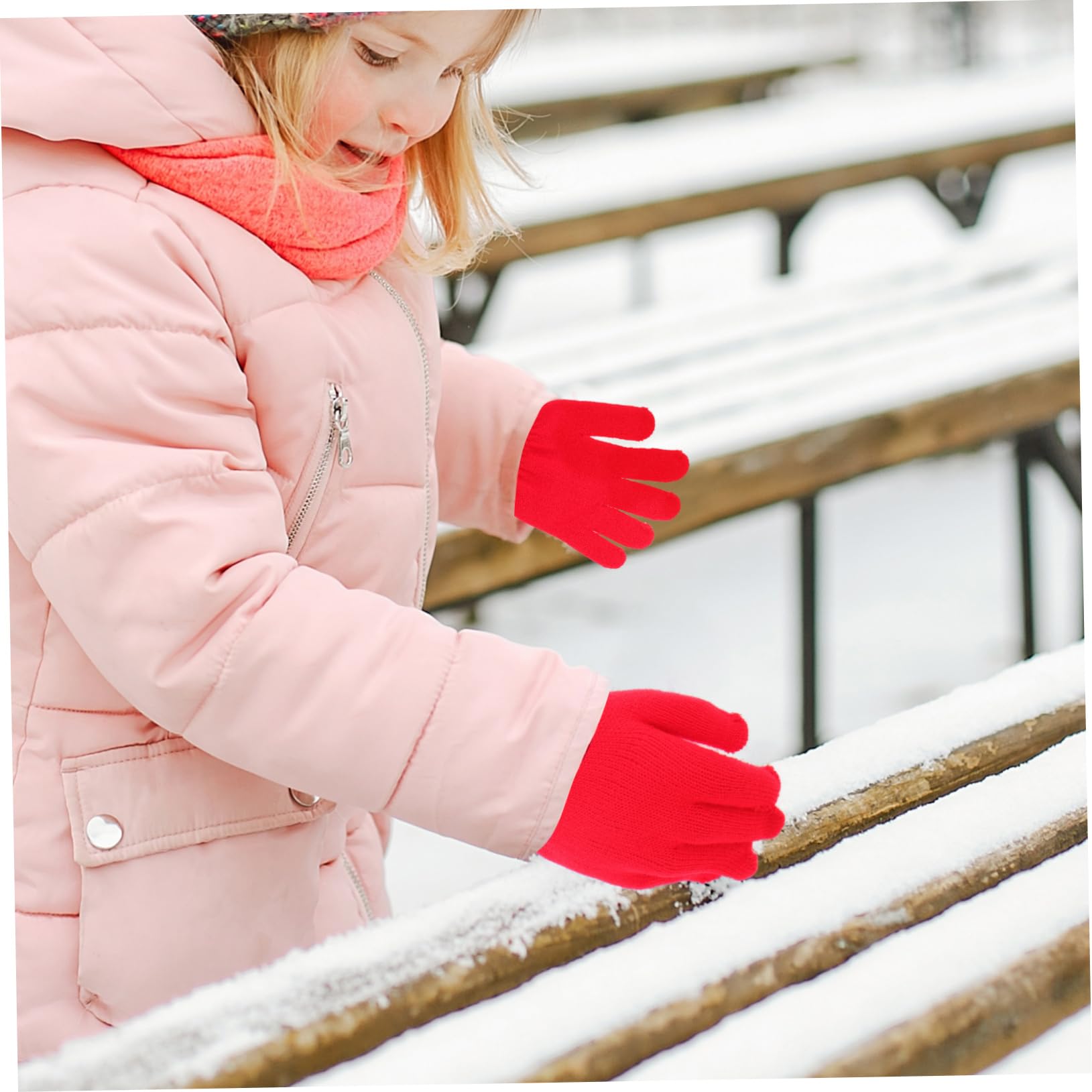 CALLARON Guantes de Invierno de Punto Rojo para Niños de 4 a 12 Años Diseño Sencillo y Ligero Cálidos y Elásticos para Actividades al Aire Libre y Viajes