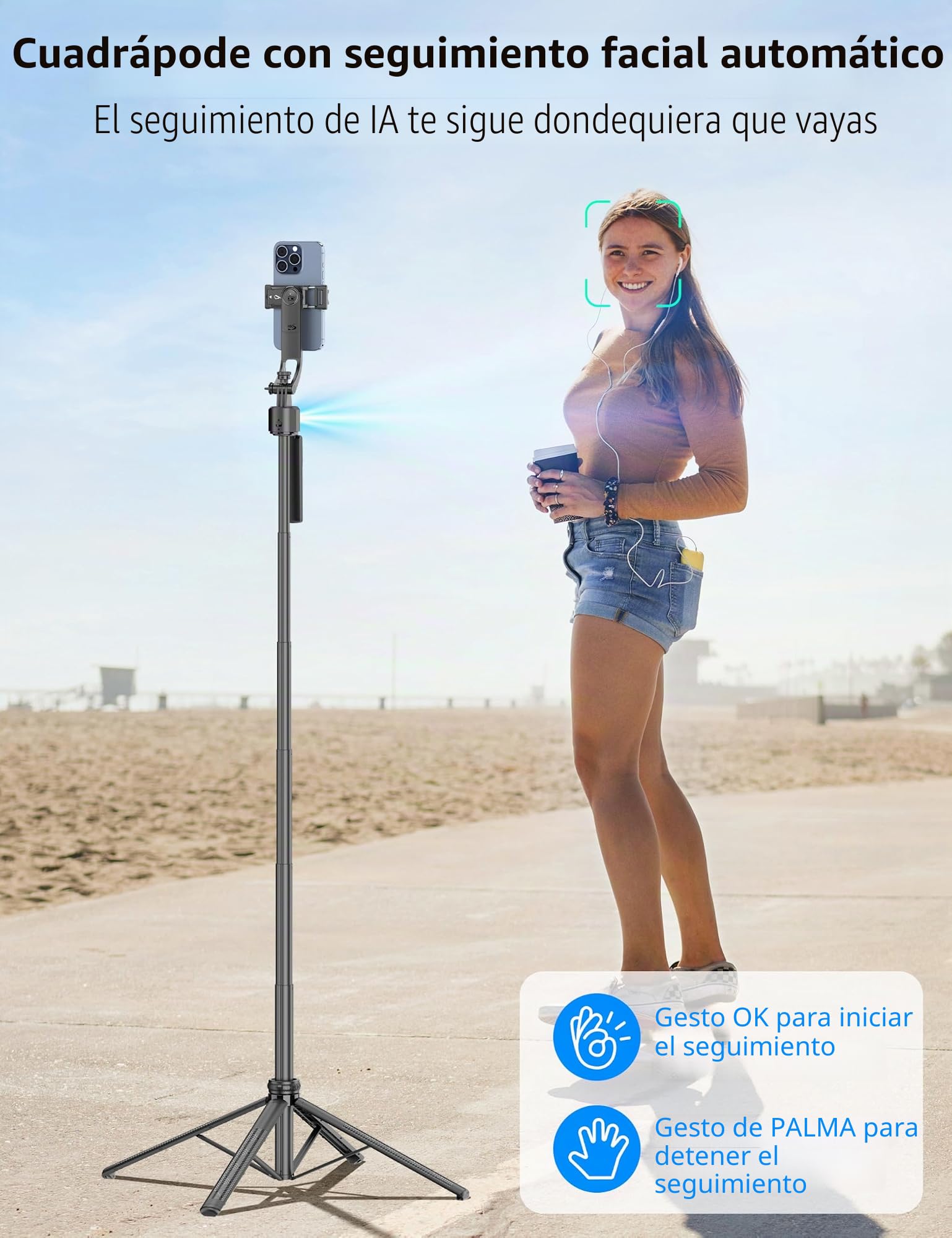 163cm Palo Selfie Tripode para Movil, Trípode de Seguimiento Facial automático, 360 Flexible Rotacion Grados con Inalámbrico Control Remoto Selfie Stick Soporte Compatible con iPhone/Android/Cámara