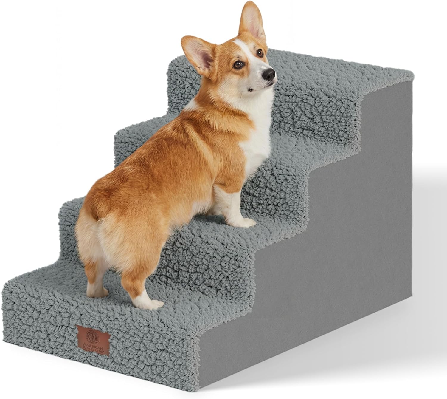 AKC 4-Step Pet Stairs – Durable, Non-Slip Steps for Small Dogs and Cats, Washable Cover, Simple No-Tool Assembly, Supports Up to 50 lbs