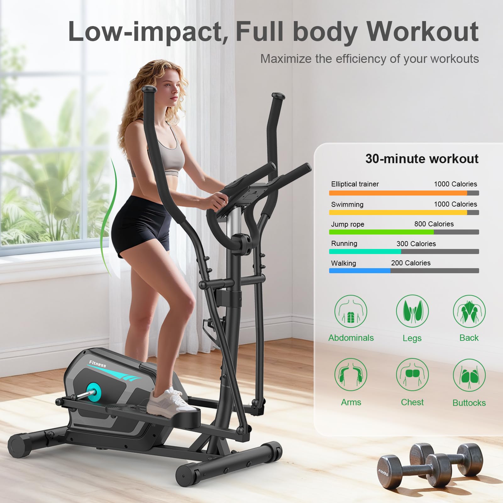Neezee Crosstrainer mit Bluetooth-App, 16-Stufiger Widerstandsstufen, 6 kg Magnetischem Schwungrad, LCD-Monitor, Pulssensor