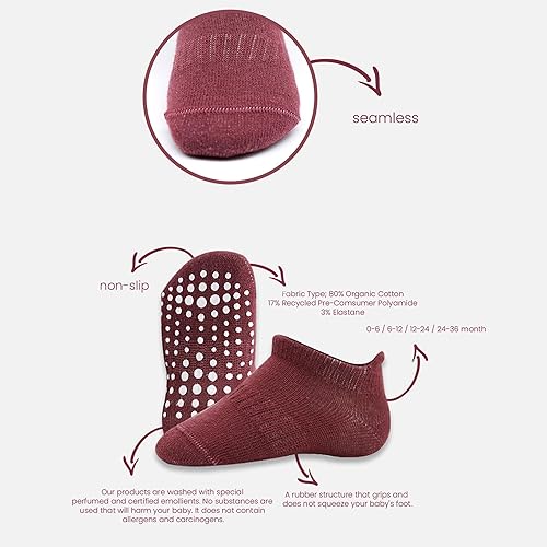 Miniatura 2 de Calcetines tobilleros antideslizantes para bebés, 6 pares, suela antideslizante, calcetines de algodón sin costuras para niños y niñas