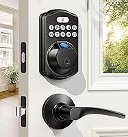 Veise Fingerprint Door Lock with Lever Handles - Keyless Entry Smart Deadbolt, Keypad Code, 0.3s Unlock, Auto-Lock, Matte Black, Easy Install