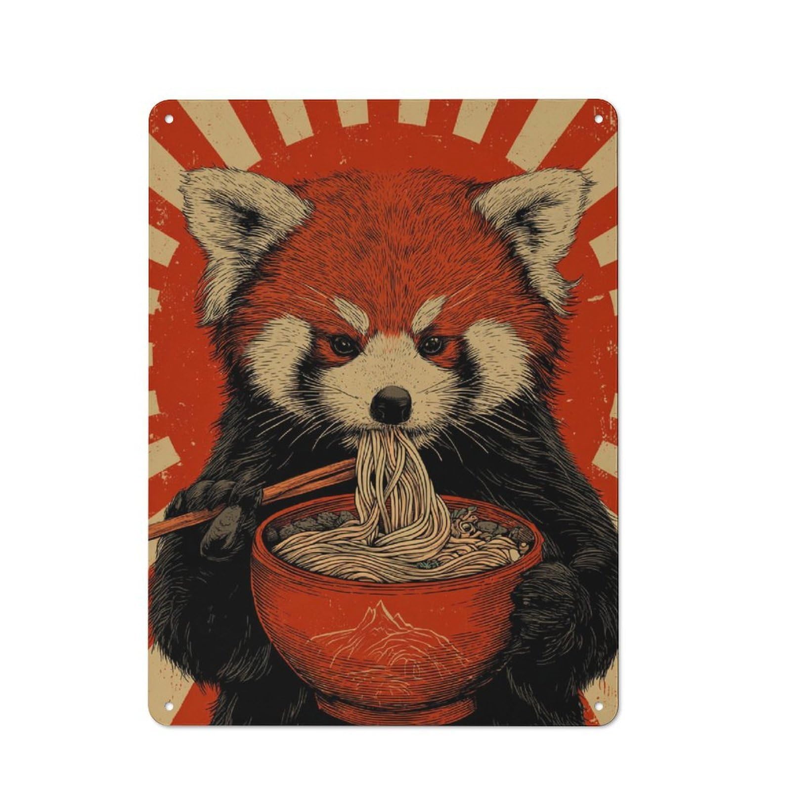 Junmoney Red Panda Noodle Feast Cottage Style Country Metal Sign 40X30cm, Farmhouse Wall Decor For Farmhouse Kitchen, Pantry Or Dining Area