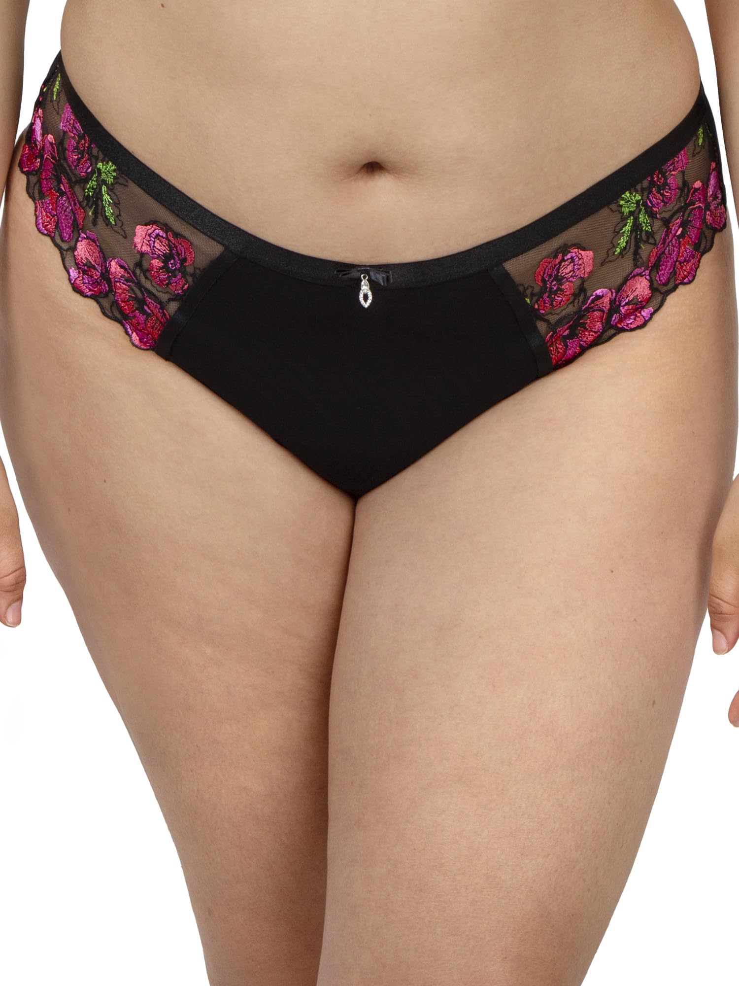 Curvy Couture Women's Lush Embroidery Strappy Back Brief Panty