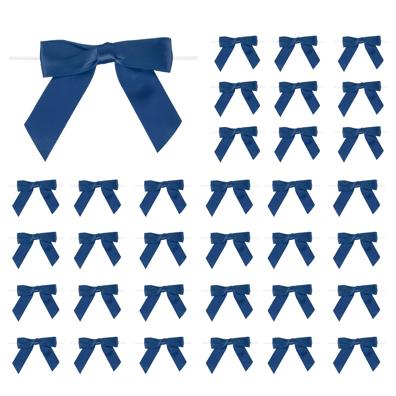 PATIKIL 50 Pcs Satin Ribbon Twist Tie Bows 3.5 Inch Small Craft Bows for DIY Gift Wrapping Champagne Bottle Wedding Christmas Birthday Decor, Navy