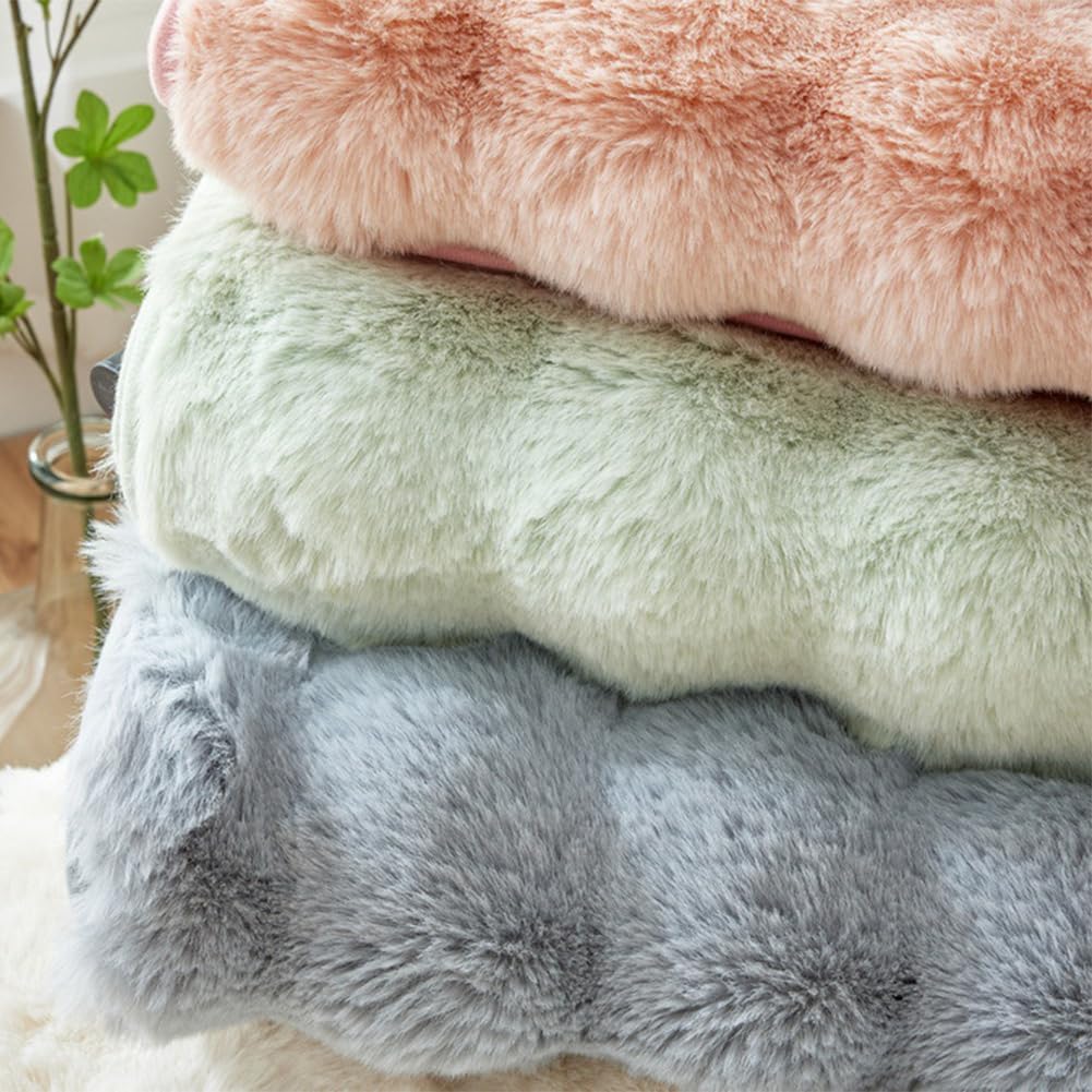 Srutirbo 2 Pack Faux Rabbit Fur Chair Covers - Soft Fluffy Office Chair Cushion with Non-Slip Elastic Band, Machine Washable Dorm Desk Chair Cover for Winter Seat Pad (Beige, 21.7 * 53.1inch)