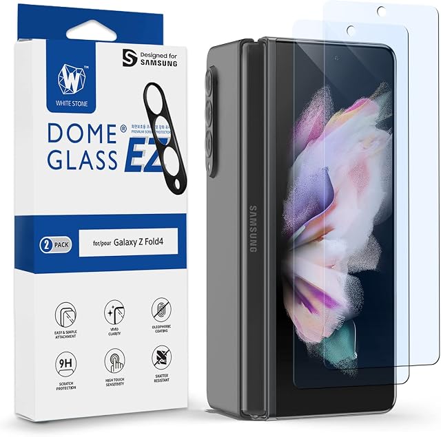Whitestone EZ GLASS Galaxy Z Fold 4 Screen Protector [Dome Glass EZ] Tempered Glass Camera Protector [Easy Install] by Whitestone for Samsung Galaxy Z Fold 4-2PCK