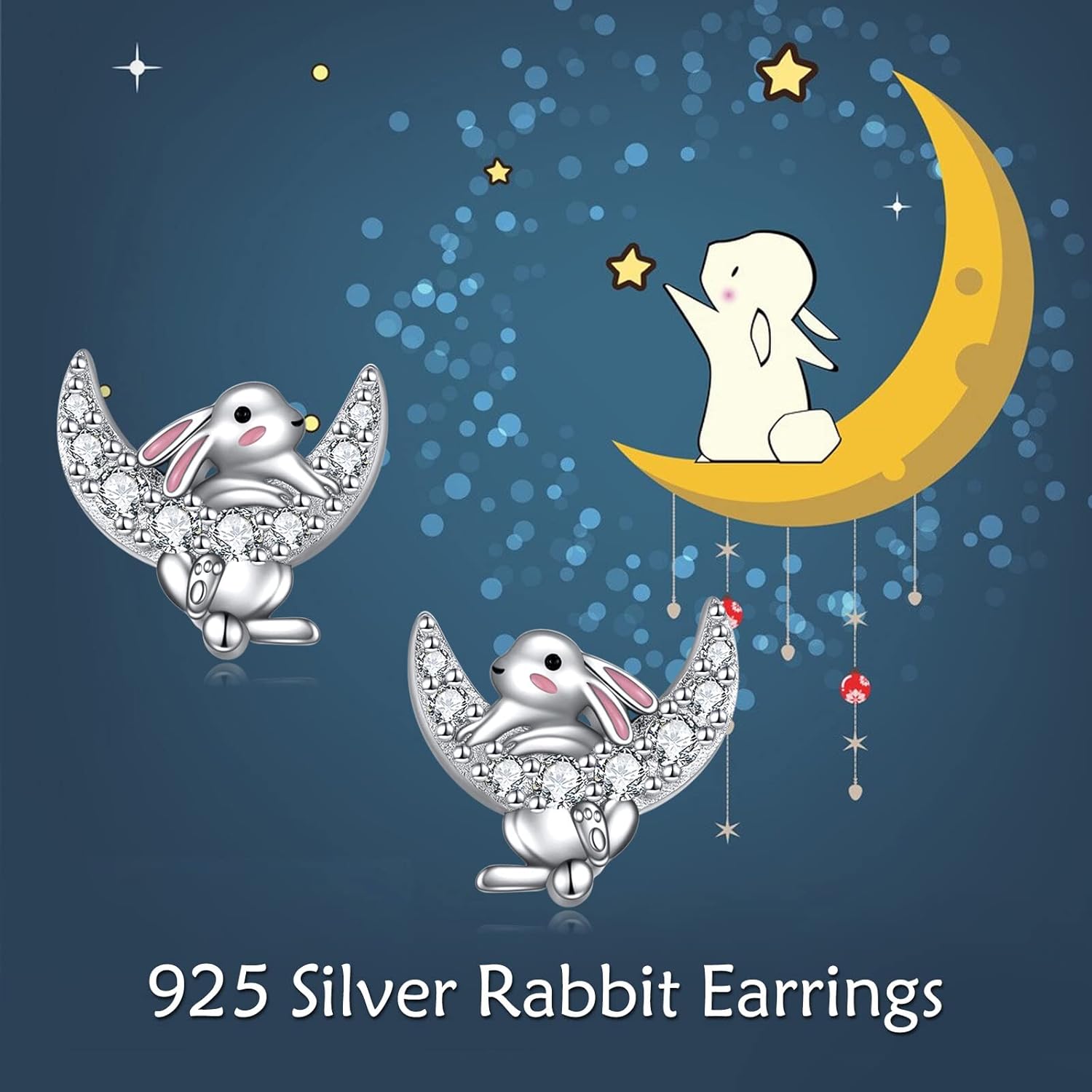 VONALA Sterling Silver Cat / Cow / Pig / Bunny / Squirrel / Giraffe / Highland Cow / Lion / Chicken / Ladybug / Star / Moon Stud Earrings for Women Cute Animal Post Earrings Hypoallergenic Animal Jewelry Gift for Teens Girls - Image 6