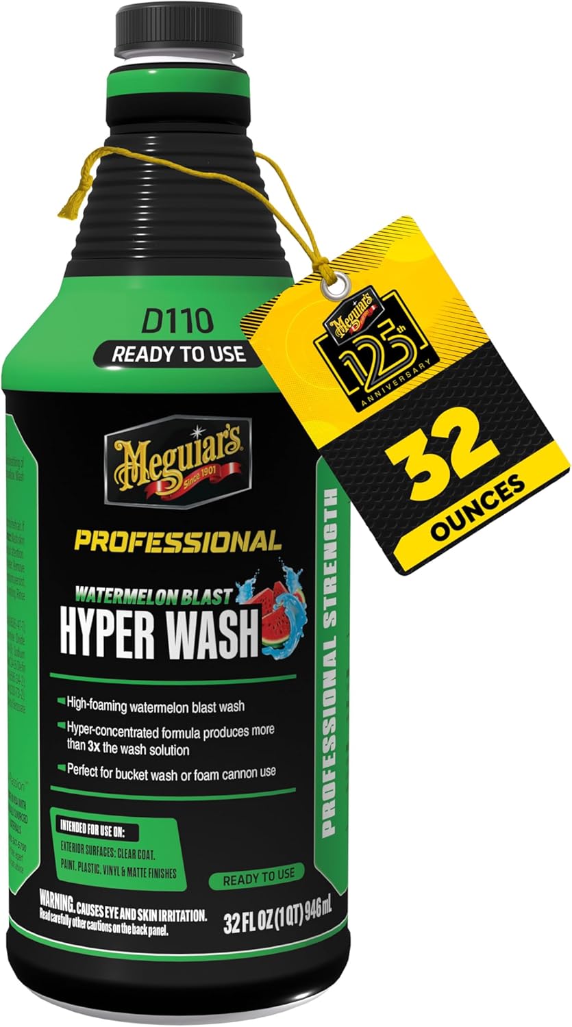 Meguiar's Professional Watermelon Hyper Wash - Professional Car Wash Soap with Rich, Stable Foaming for Excellent Cleaning, Highly Concentrated Formula, Gently Removes Dirt and Grime, 32 Oz Liquid