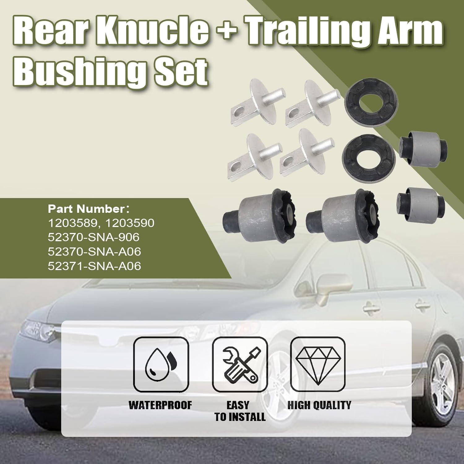 Priprilod Rear Knucle & Trailing Arm Bushing Set Both Sides Compatible With Honda CIVIC 2006-2011# 52370-SNA-906 52370-SNA-A06 52371-SNA-A06