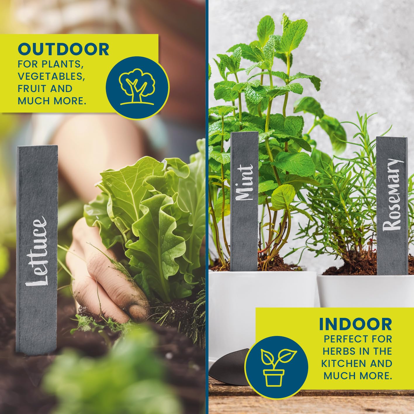 Hoberg Slate Plant Signs Set of 10 - Robust Slate Panels for Garden Herb Bed & Raised Bed, black, 15x2,5 cm - Image 3