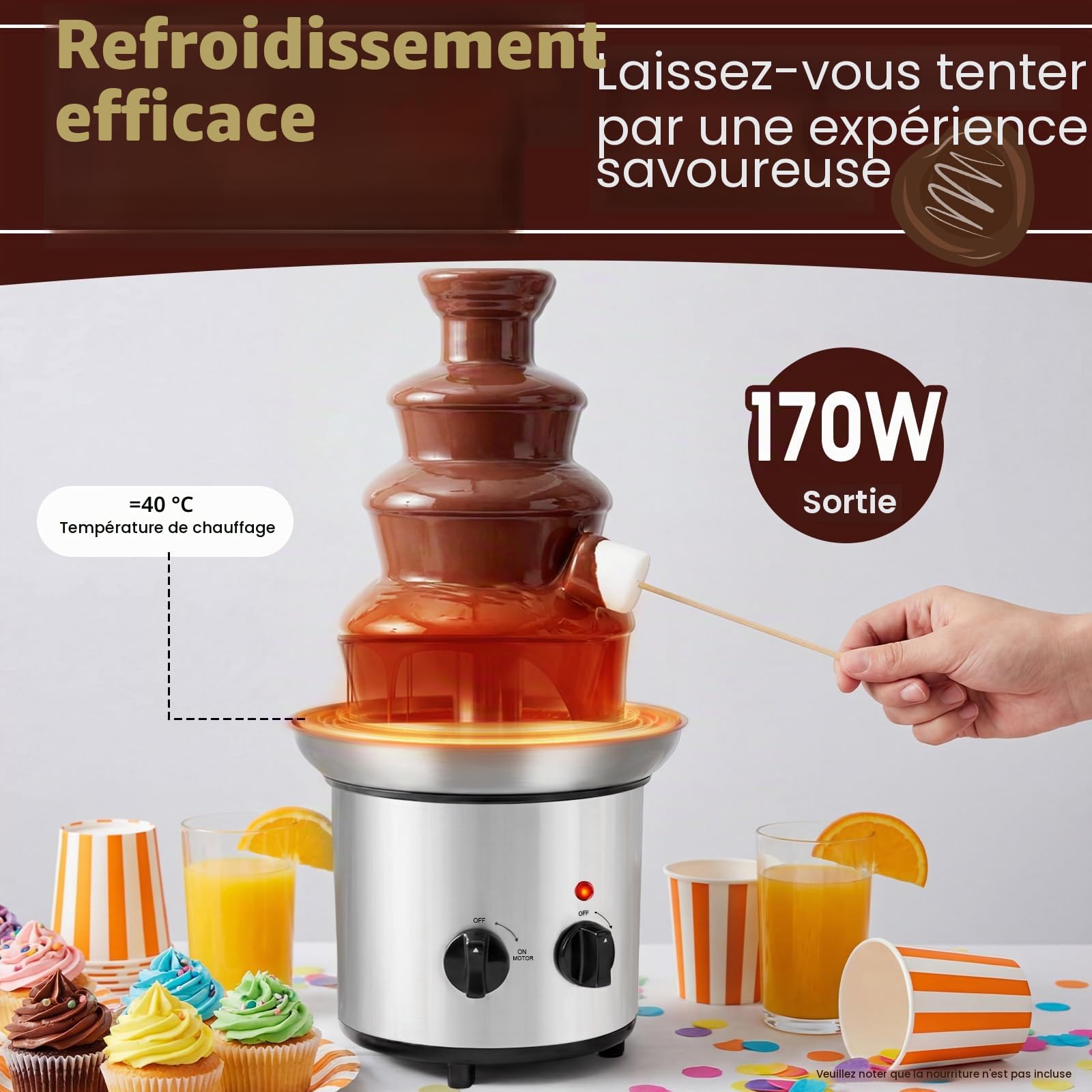 Fontaine à chocolat électrique en acier inoxydable à 4 niveaux 170 W 1,8 l pour les remises de diplômes, Halloween, Noël