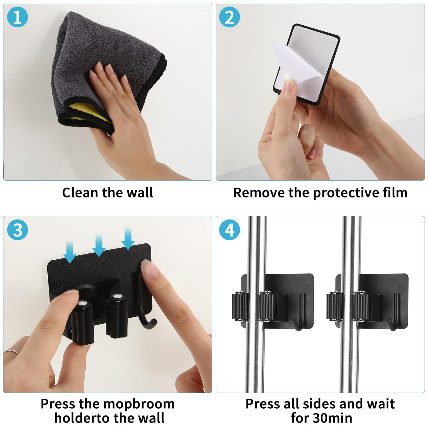 Portascope Parete 5 Pezzi - Gancio Adesivo In Acciaio Inox Per Cucina, Bagno, Garage - Foto 4