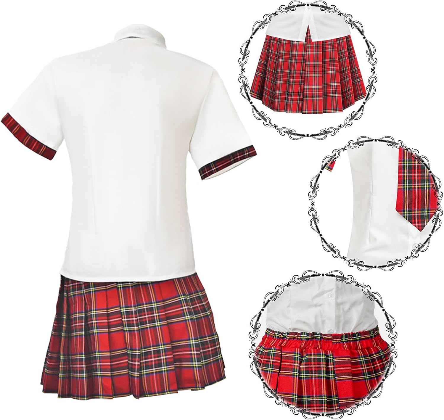 Women's School Girl Outfit Lingerie Set Sexy Student Costumes With Plaid Mini Skirt - Image 3