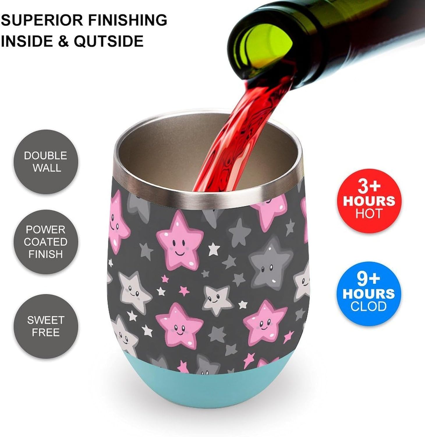 Dark Star Y2K Insulated Drinking Cup Stainless Steel Coffee Mug Wine Tumbler with Lid 12OZ