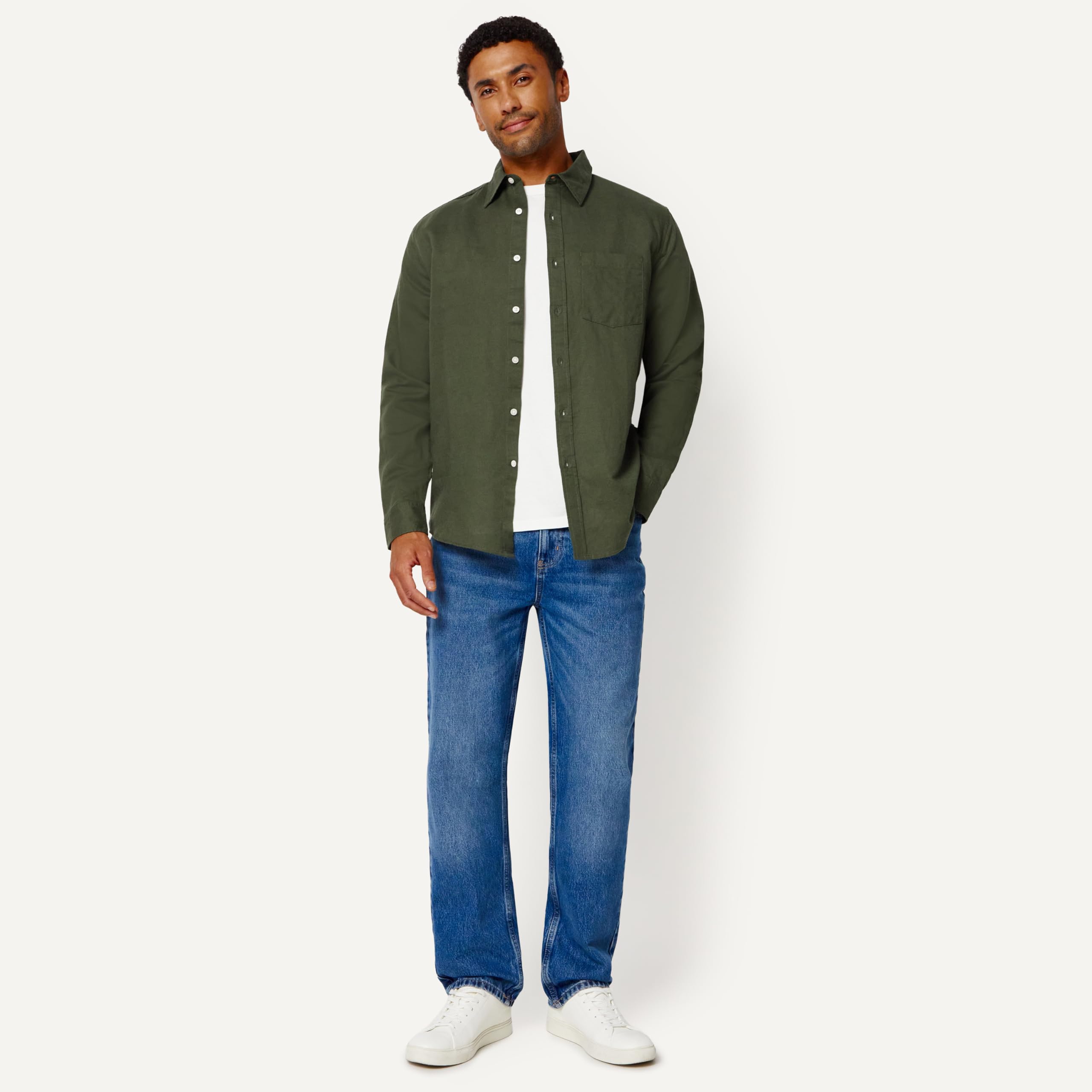 Amazon Essentials Chemise d’Été à Manches Longues Coupe Classique en Mélange de Lin Homme