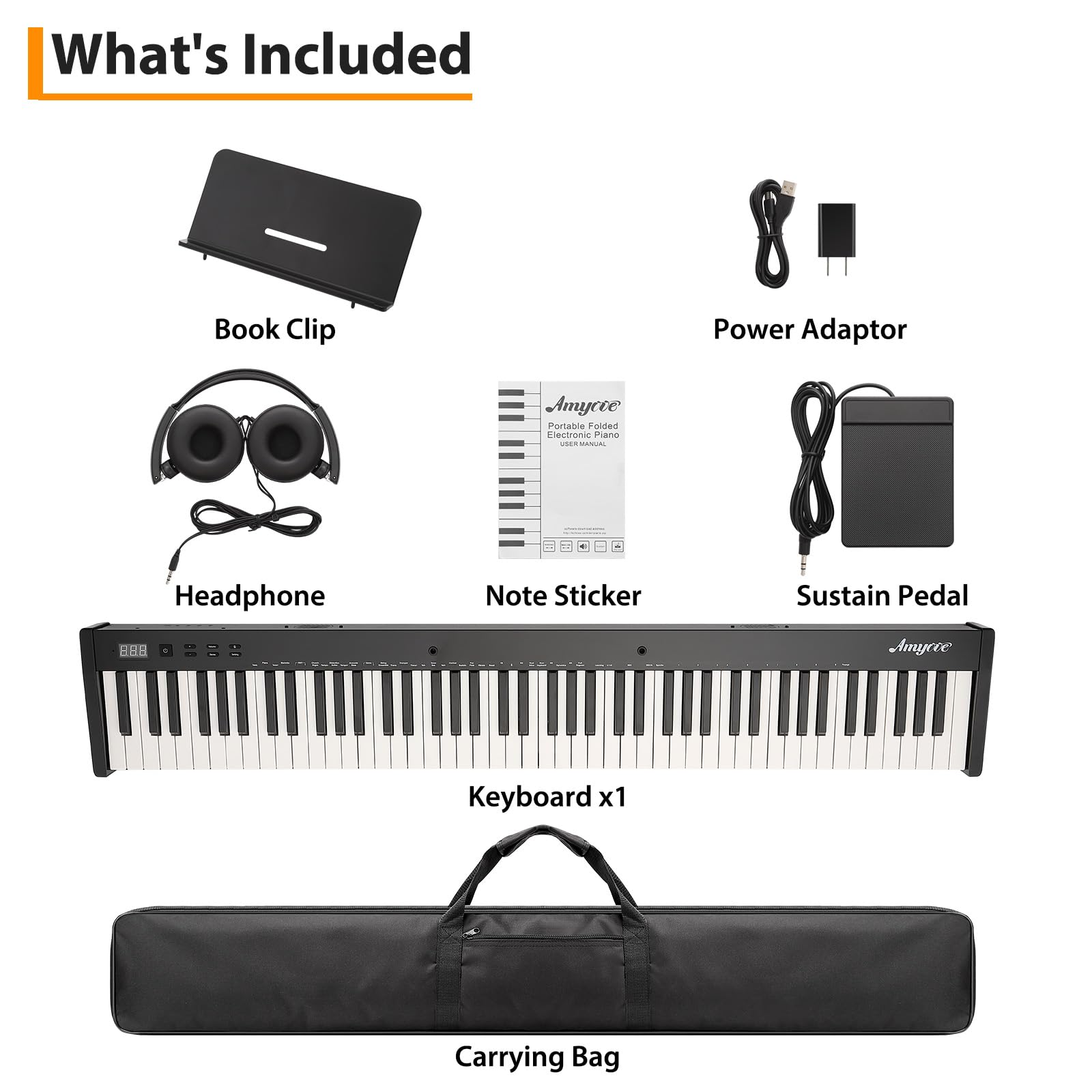88 Key Portable Electric Semi-Weighted Keyboard Piano for Beginners and Professionals with Power Supply, Pedal, and Built-In Speakers,No Stand Included