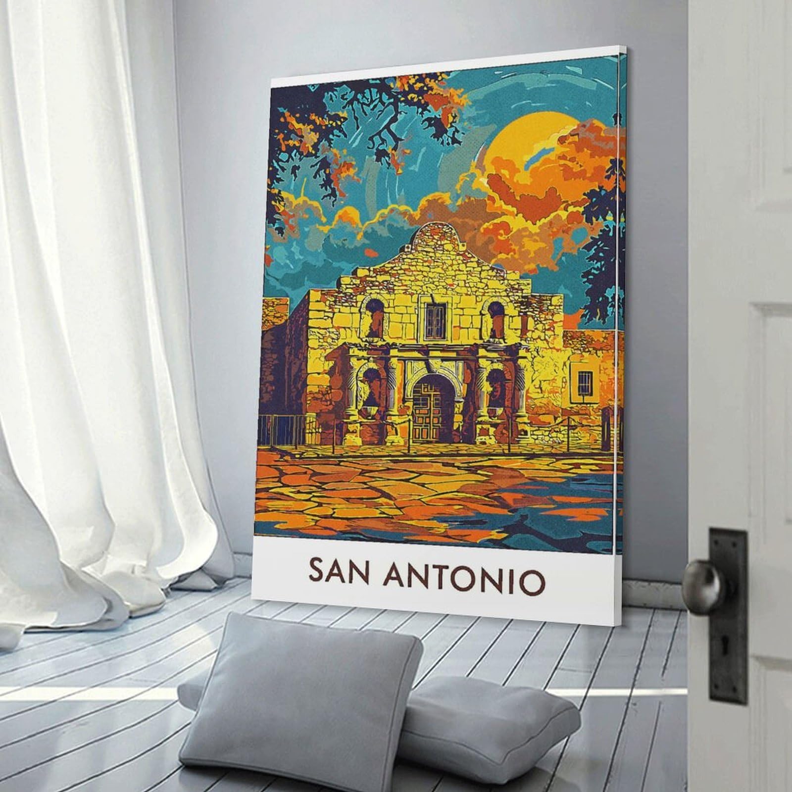 Junmoney Wall Art Print San Antonio Mission, 20x30inch(50x75cm), for Living Room, Lounge Or Sitting Room, Eye Catching Artwork for Blank Walls