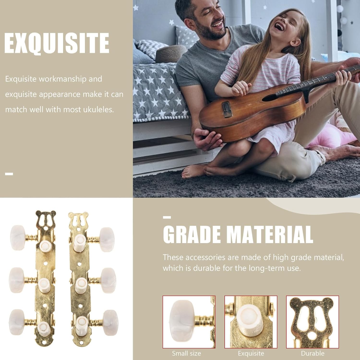 2pcs Wooden Guitar Tuning Peg Metal Head Accessory Golden image 4