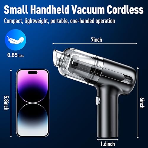 Miniatura 5 de Mini aspiradora, aspiradora de mano recargable inalámbrica, aspiradora portátil para automóvil con motor sin escobillas, 12000 Pa de alta potencia 3