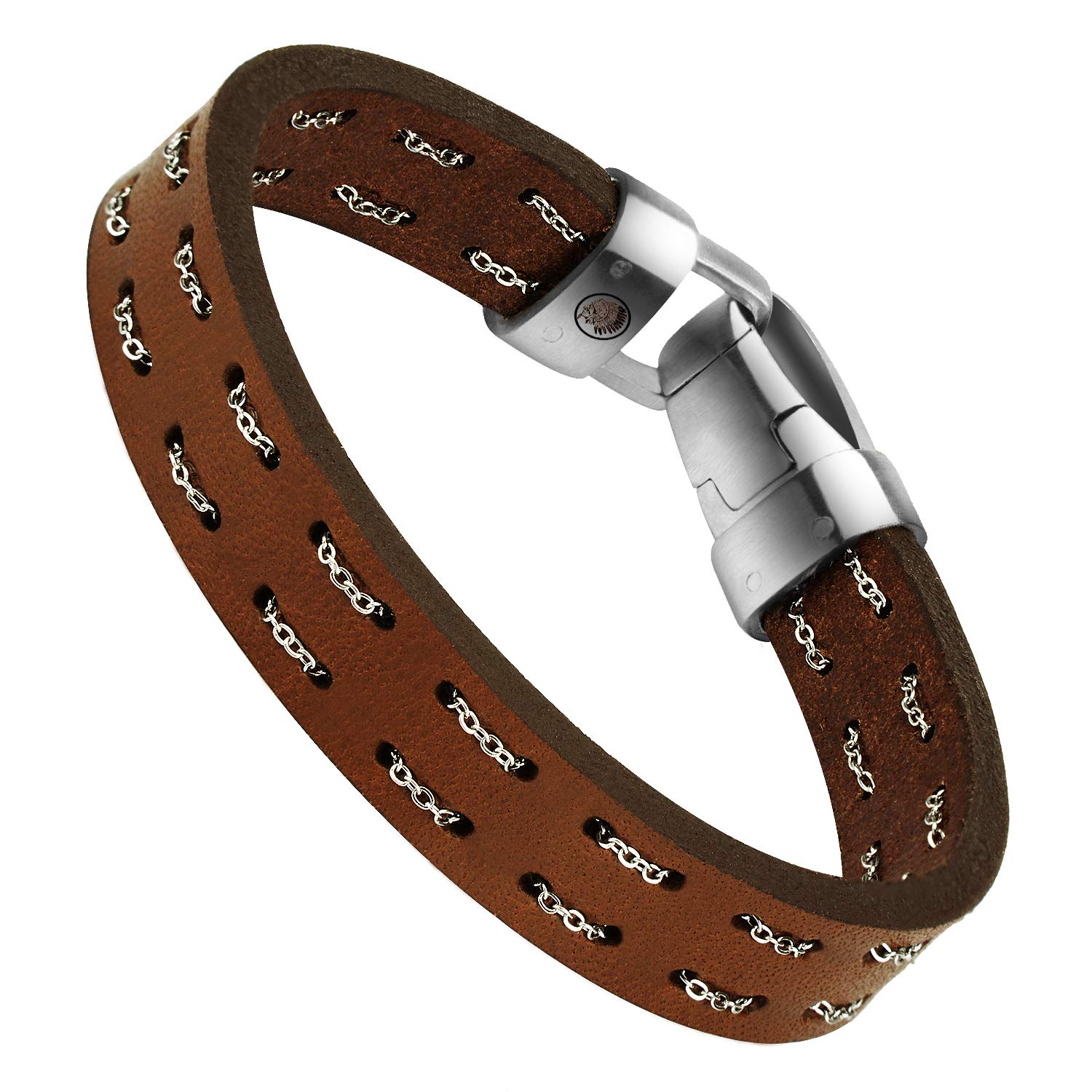 Casisto.J Leather Bracelet for Men Magnetic Steel Clasp Cowhide Braided Mens Bracelet 7.5-8.7 Inches, with Premium Gift Box