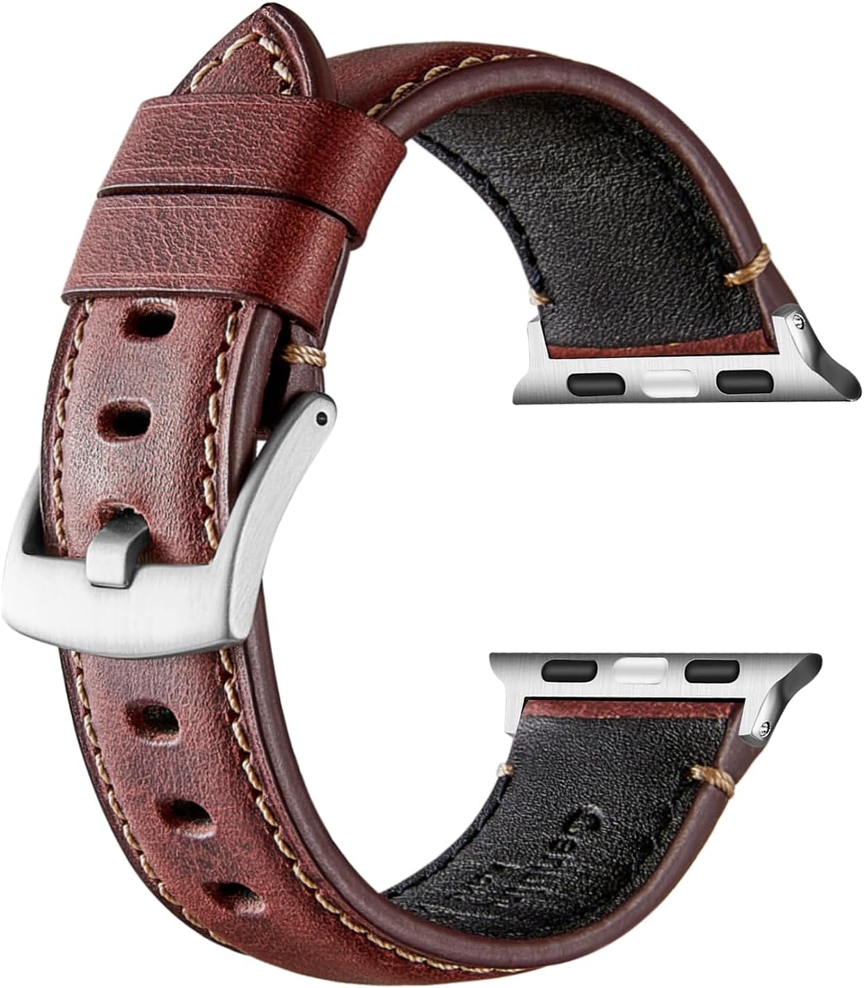 Genuine Leather Watch Band Compatible with Apple Watch,German Cowhide,Retro Style,Silver Buckle,6 Colors,38/40/41mm and 42/44/45mm