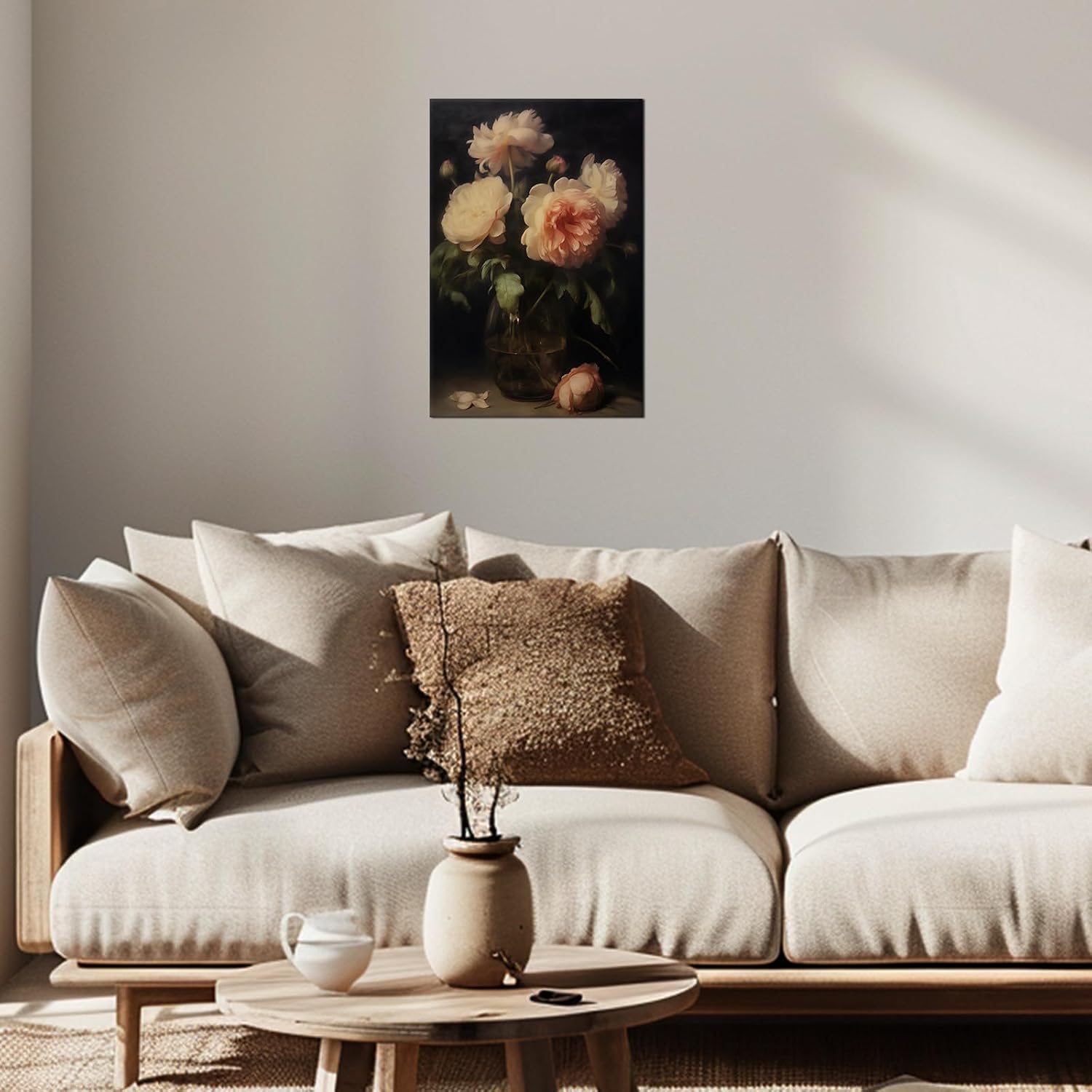 PLIDAAYO Flora Wall Art White and Pink Flower in Glass Vase Canvas Print Picture Rustic Still Life on Black Background Painting Poster Oil Artwork for Living Room Bedroom Decor(Flo-03,12"x18")