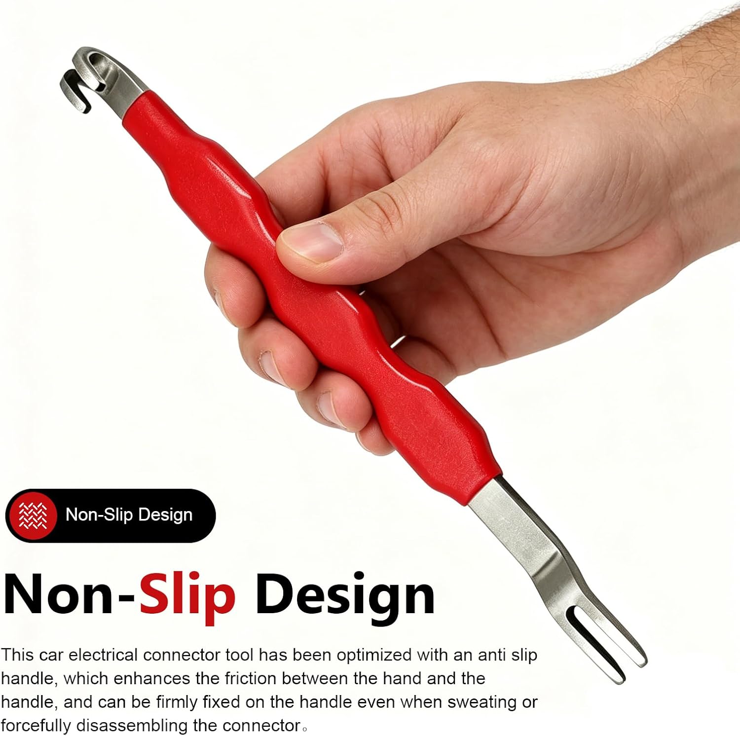 Car Cable Connector Removal Tool, Stainless Steel Automotive Cable Terminal Connector Removal Tool, 2-in-1 Bent/Straight Head Separator, Universal for Most Car (Red)